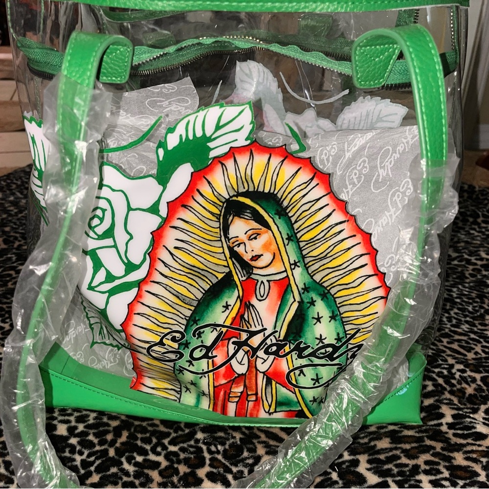 Ed Hardy Green and Red Graphic Tote